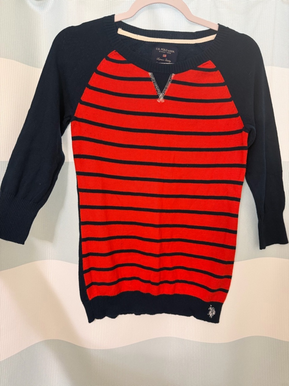 U.S. Polo Assn. Red and Navy Striped Crewneck Sweater